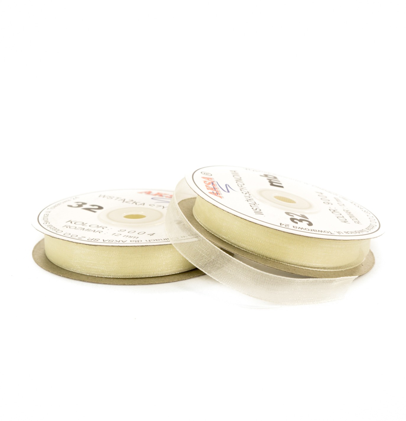 12mm WO9004 Panglică de sifon ecru 32mb 12mm WO9004 Panglică de sifon ecru 32mb