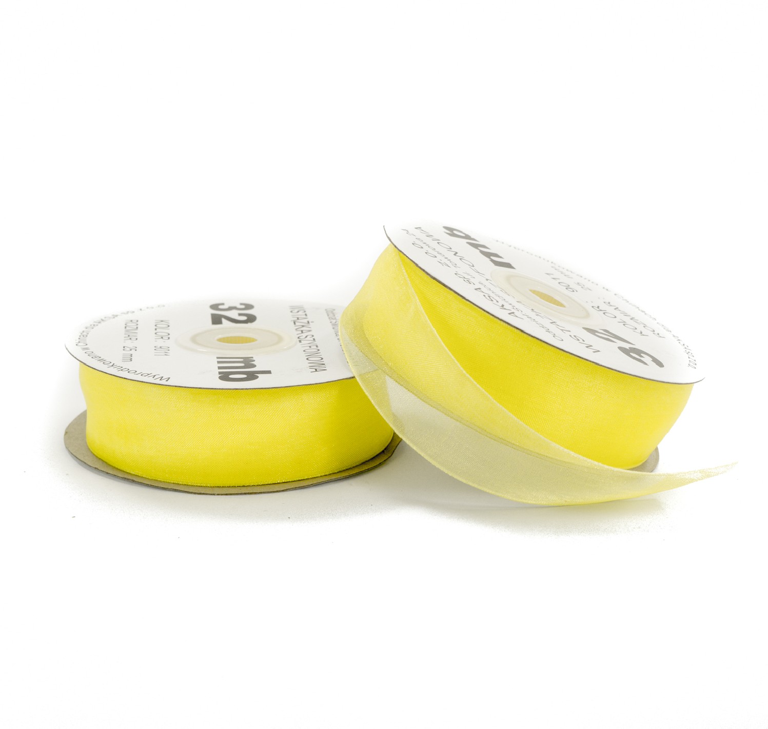 25mm WO9011 Panglică de sifon galben deshis 32mb 25mm WO9011 Panglică de sifon galben deshis 32mb