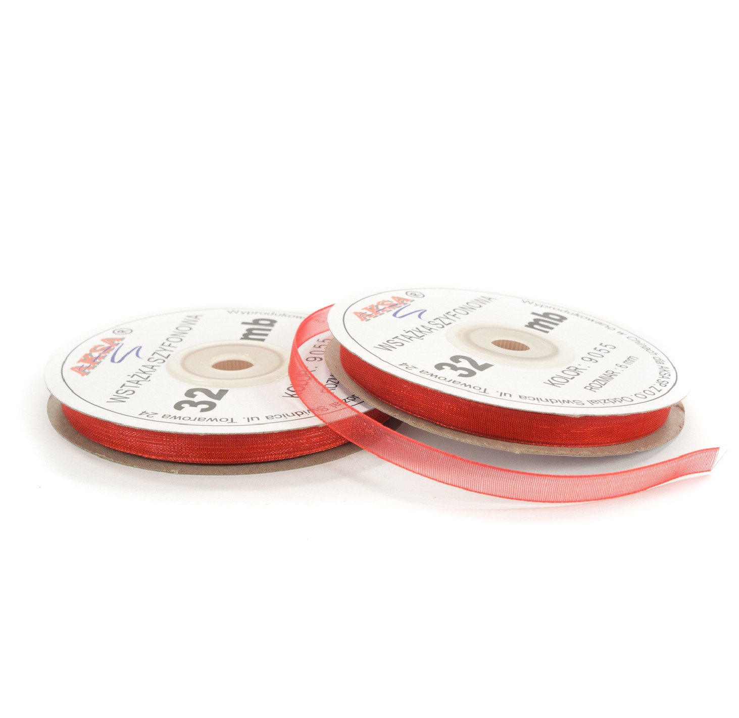 6mm WO9055 Panglică de sifon roșu 32mb 6mm WO9055 Panglică de sifon roșu 32mb