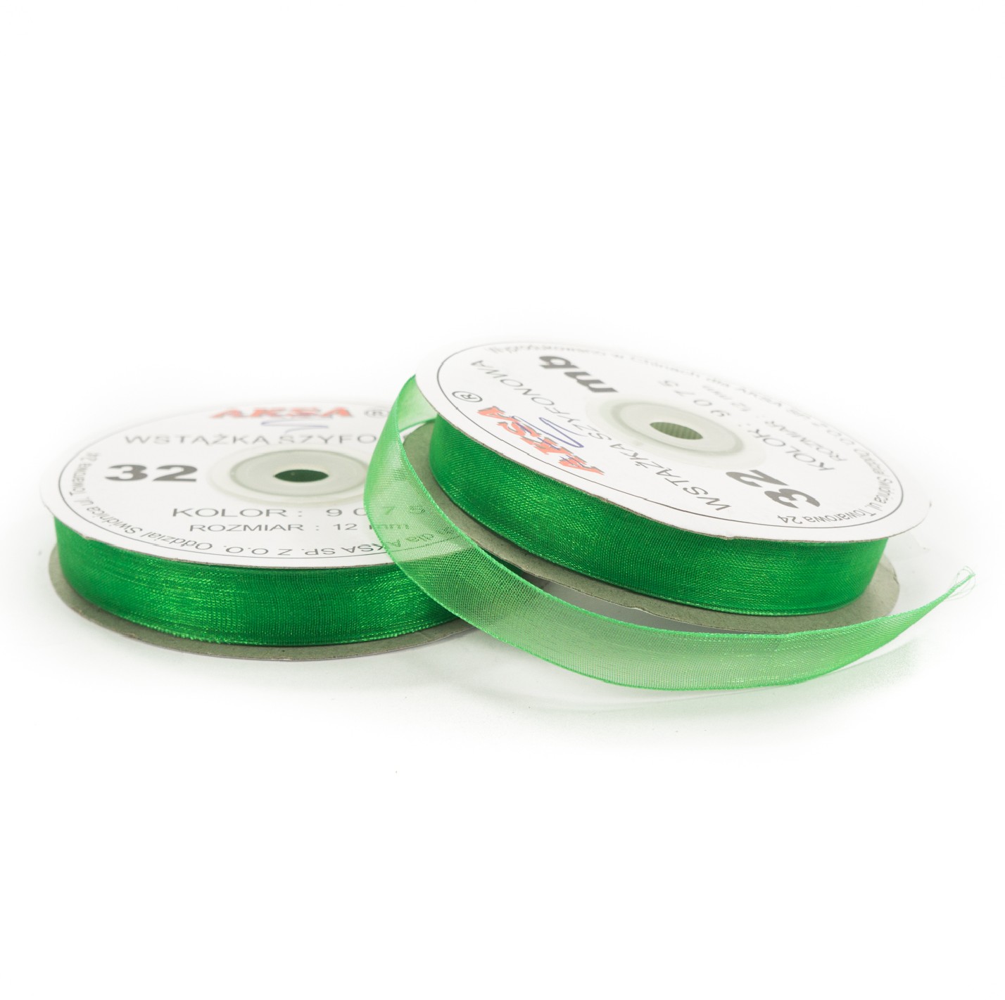 12mm WO9075 Panglică de sifon verde 32mb 12mm WO9075 Panglică de sifon verde 32mb