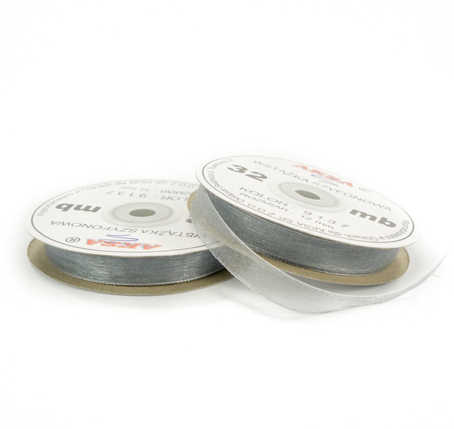 12mm WO9137 Panglică de sifon argintiu deshis 32mb 12mm WO9137 Panglică de sifon argintiu deshis 32mb