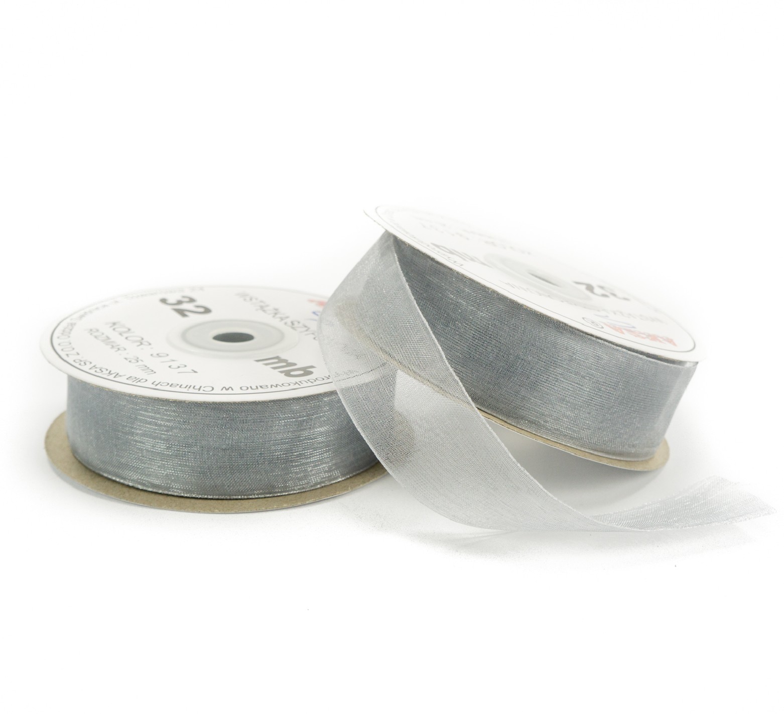 25mm WO9137 Panglică de sifon argintiu deshis 32mb 25mm WO9137 Panglică de sifon argintiu deshis 32mb