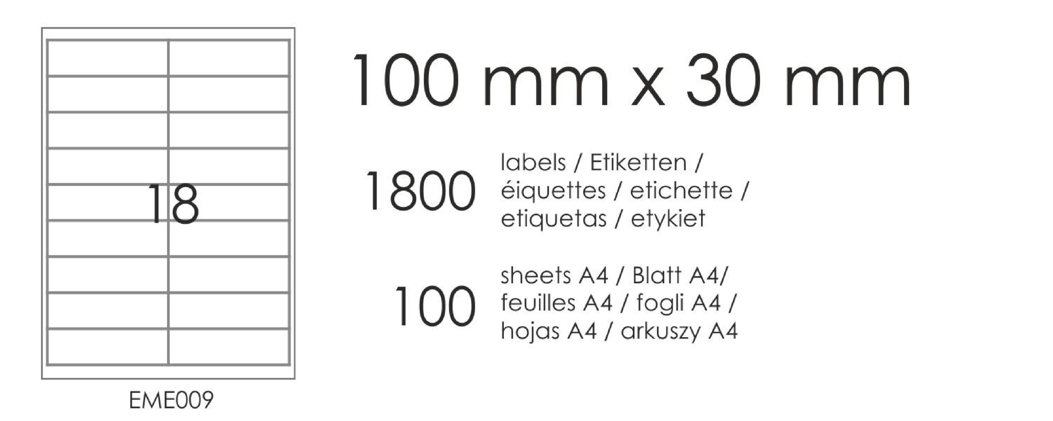 Etykiety samoprzylepne EME9 100x30 (18) 100A4 Etykiety samoprzylepne EME9 100x30 (18) 100A4